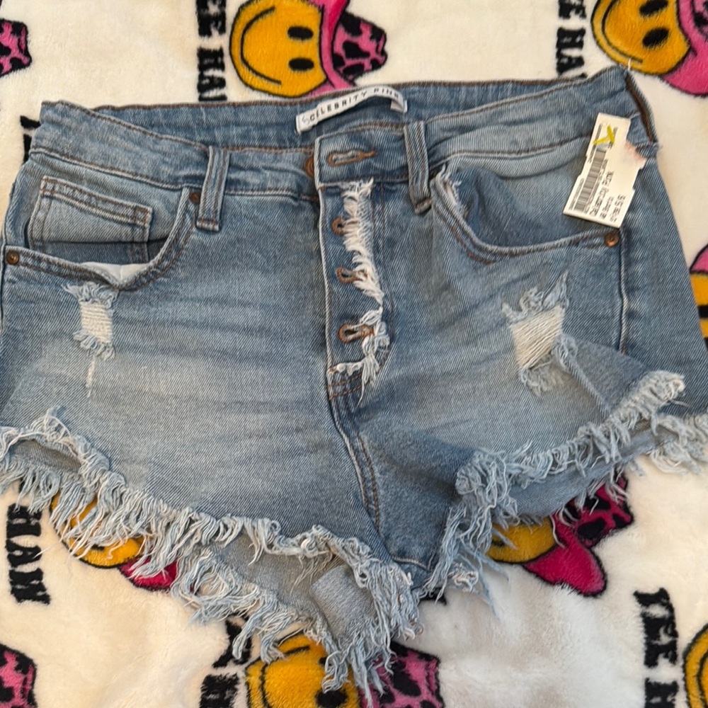 Celebrity Pink Light Blue Distressed Jean Shorts